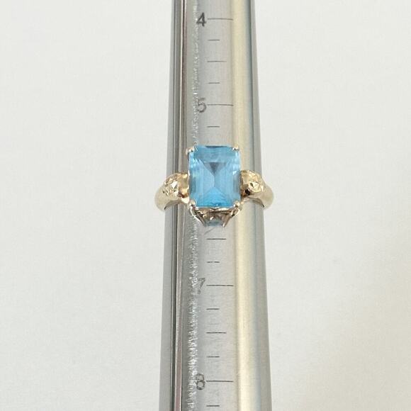 Cyde Duneier Designer 10K Yellow Gold Blue Topaz Emerald Cut Ring Size 6 - Picture 11 of 16